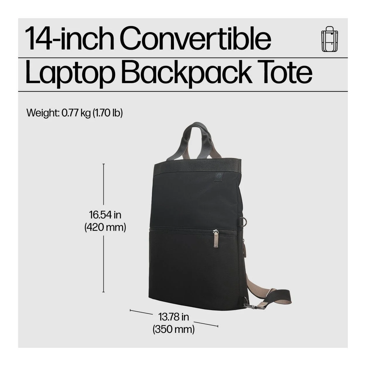 HP 14-inch Convertible Notebook Tote Backpack 9C2H1AA - Image 6