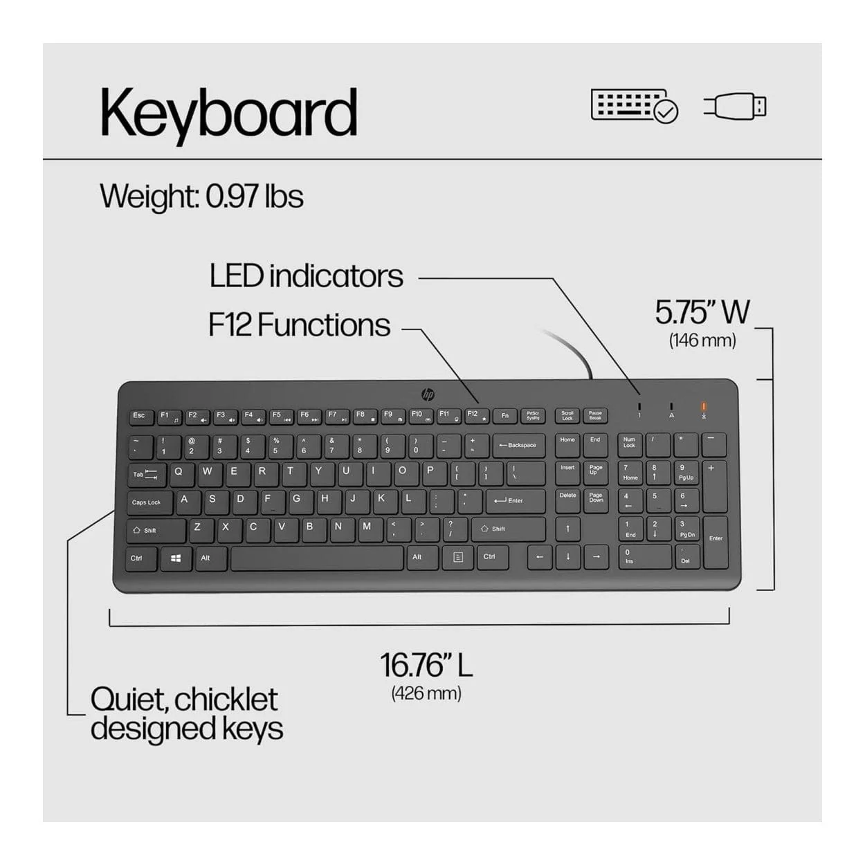HP 150 Wired Keyboard Black 664R5AA - Image 7