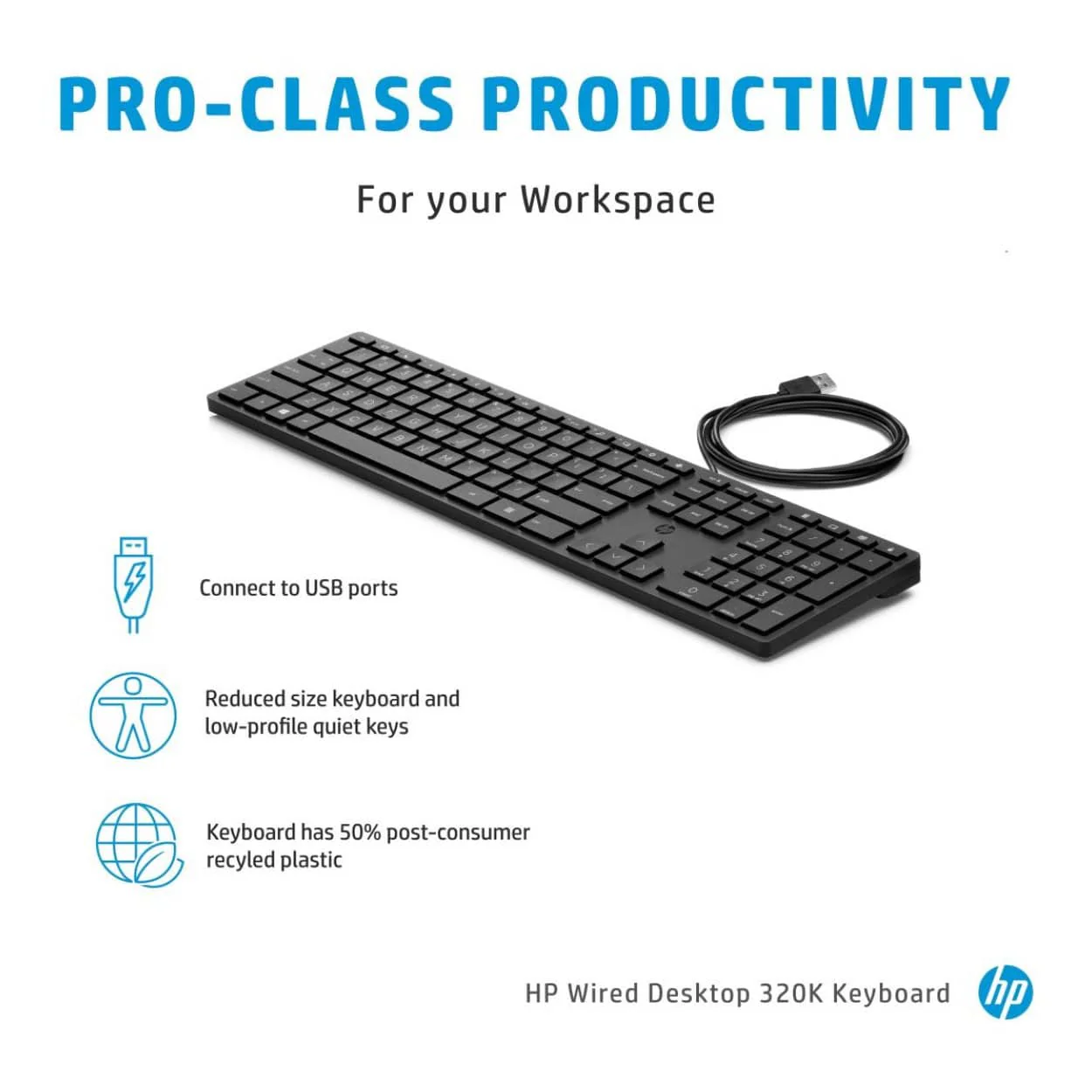 HP 320K Wired USB Keyboard Black 9SR37UT - Image 6