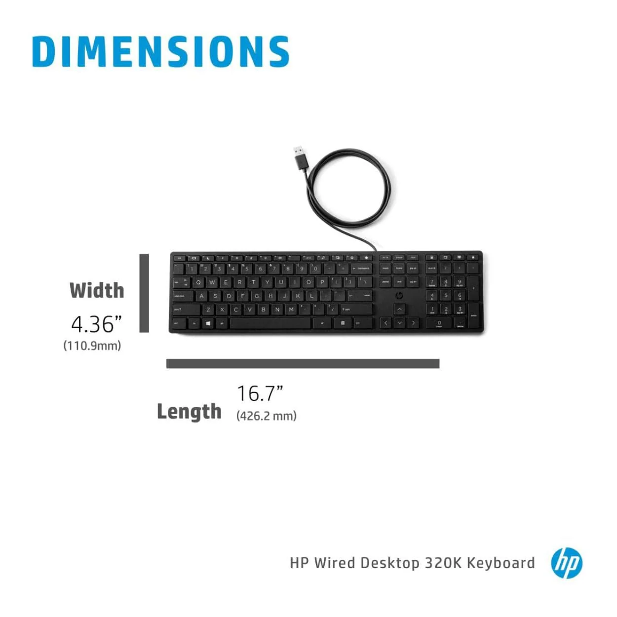 HP 320K Wired USB Keyboard Black 9SR37UT - Image 7