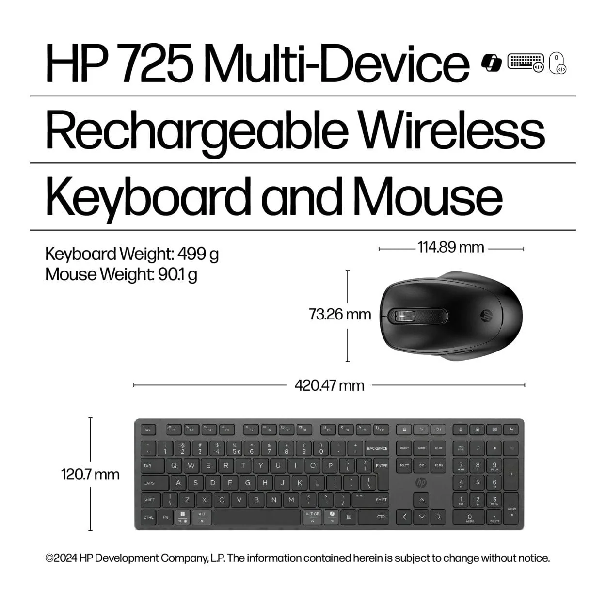 HP 725 Multi-Device Rechargeable Wireless Keyboard and Mouse Combo Black 9T5B0UT - Image 10