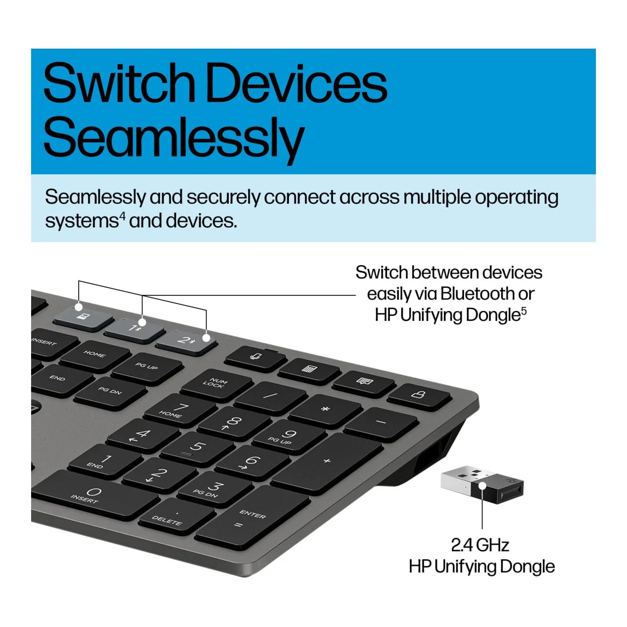 HP 725 Multi-Device Rechargeable Wireless Keyboard and Mouse Combo Black 9T5B0UT - Image 7