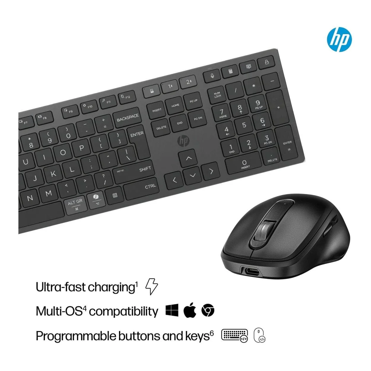 HP 725 Multi-Device Rechargeable Wireless Keyboard and Mouse Combo Black 9T5B0UT - Image 9
