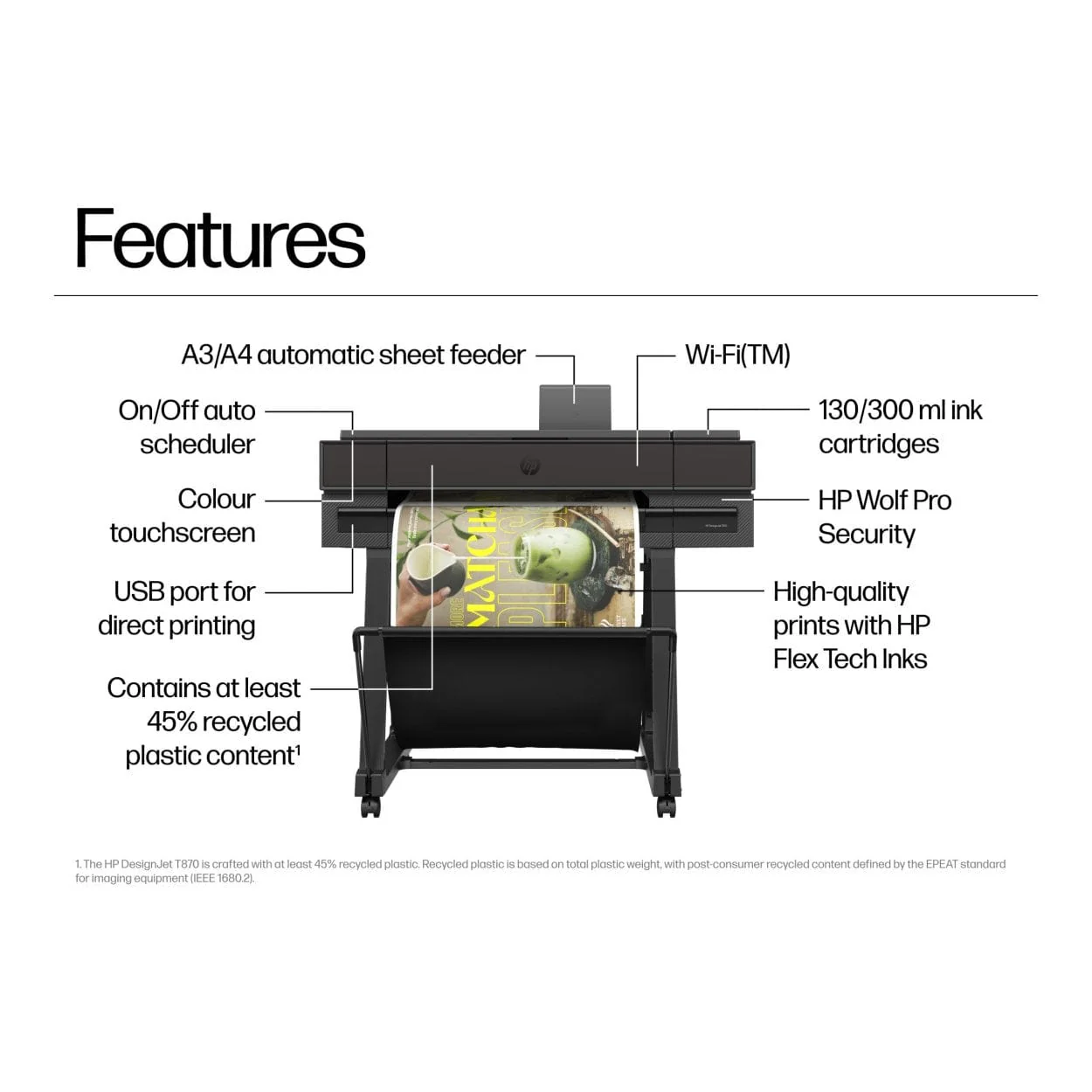 HP DesignJet T870 24-inch Wi-Fi Large Format Colour Printer AM0X9A - Image 3