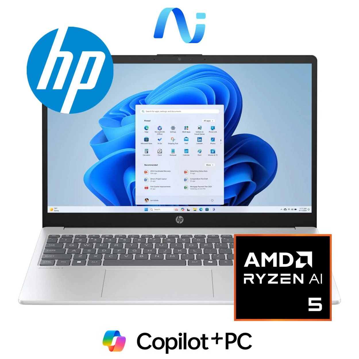 HP OmniBook 3 15-fn0004ni 15.6-inch FHD Next Gen AI Laptop - AMD Ryzen 5 330 512GB SSD 16GB RAM Win 11 Home - Image 2