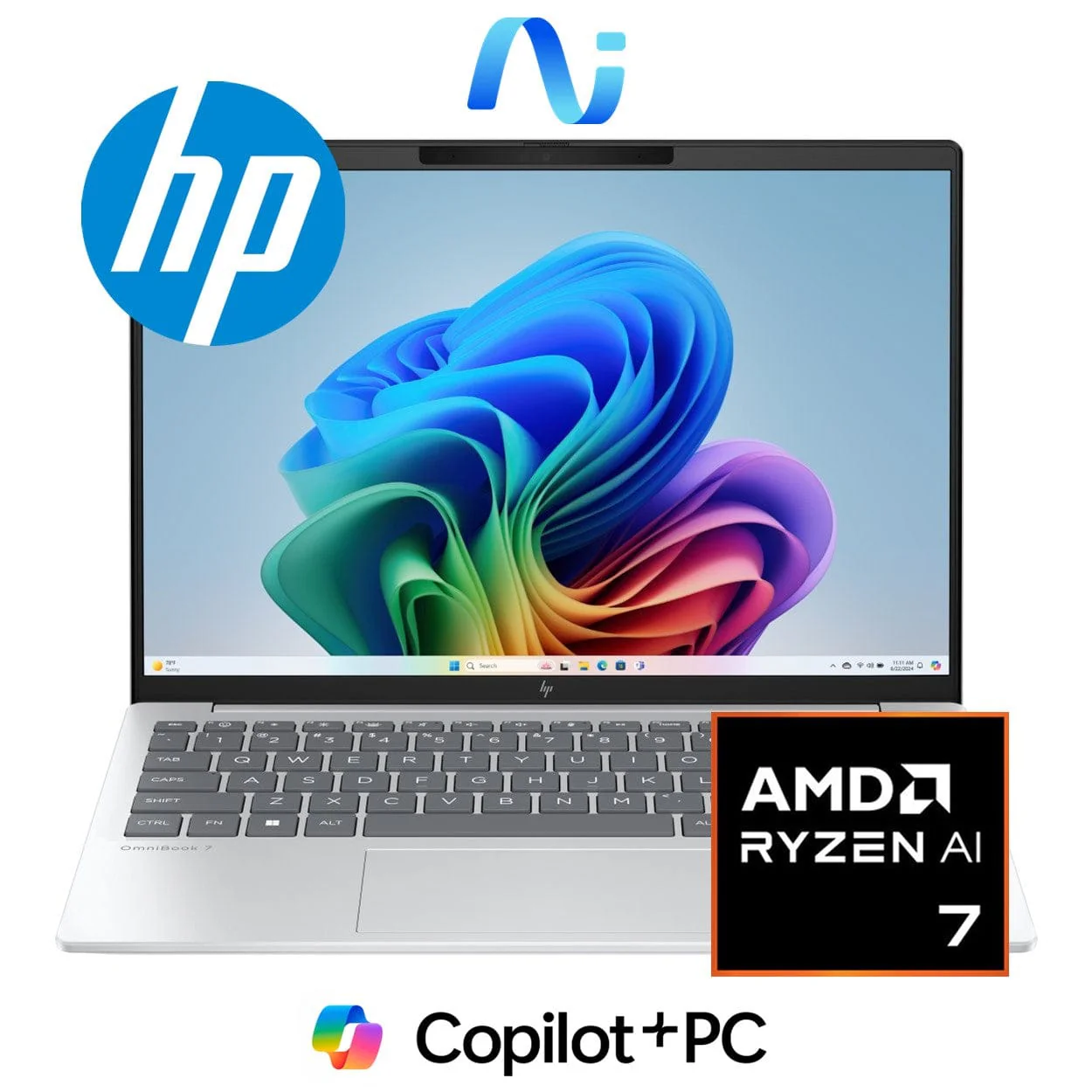 HP OmniBook 7 Aero 13-bg1003ni 13.3-inch WQXGA Next Gen AI Laptop - AMD Ryzen 7 350 1TB SSD 32GB RAM Win 11 Home Glacier Silver - Image 2