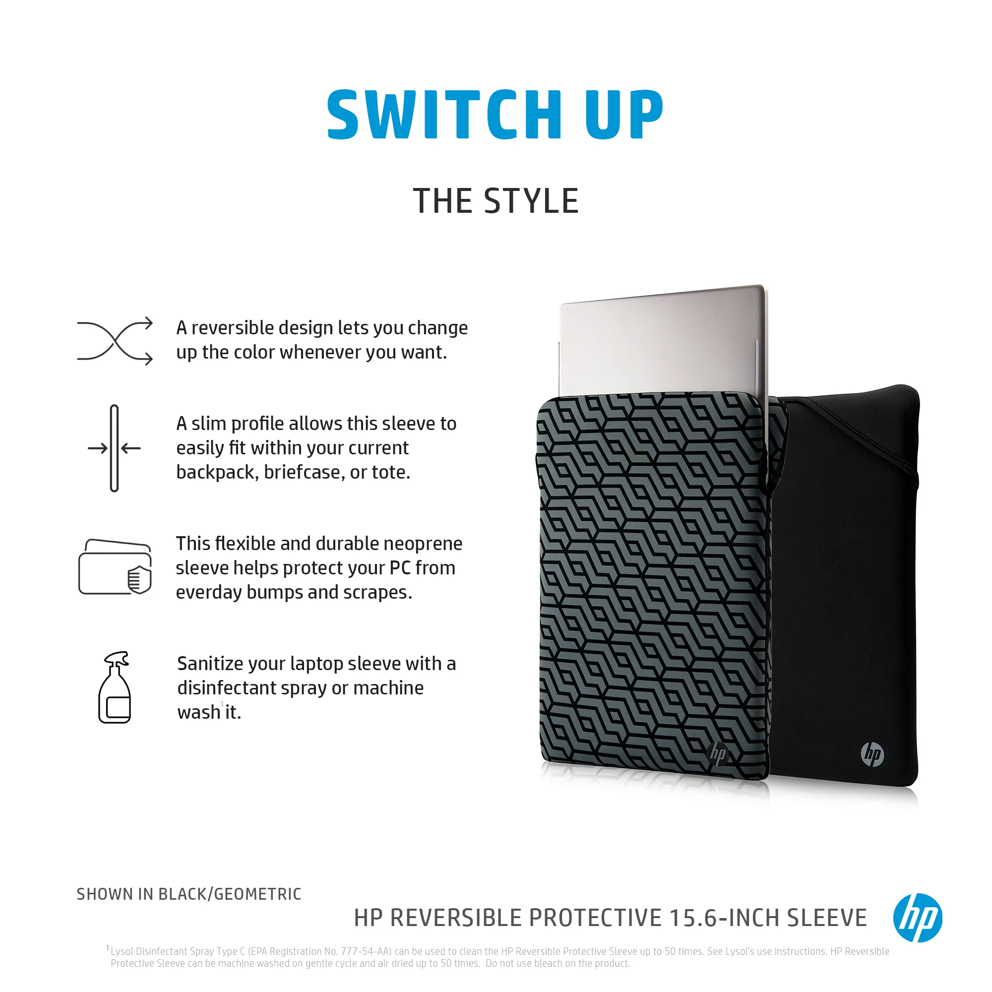 HP Reversible Protective 15.6-inch Notebook Sleeve Blue 2F1X7AA - Image 9