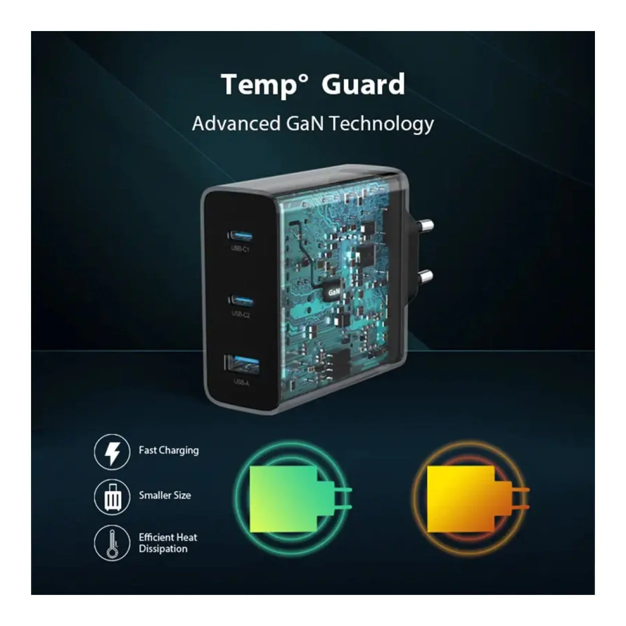 Huntkey 100W GNAN Tri-Port Fast Charger P11-10020DF02R - Image 4