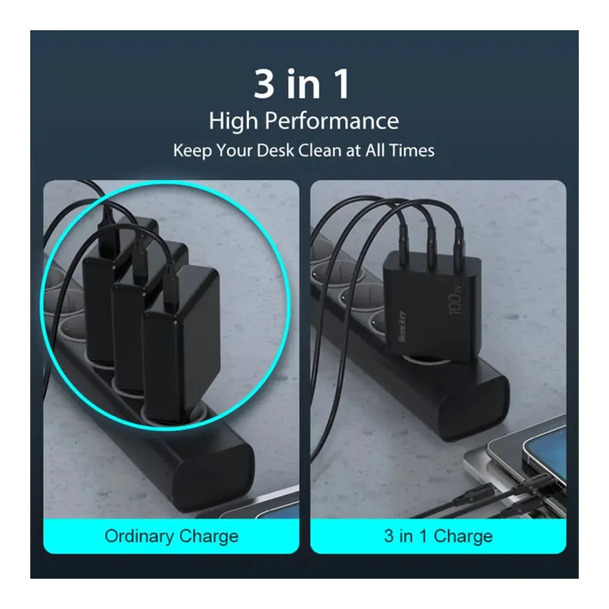 Huntkey 100W GNAN Tri-Port Fast Charger P11-10020DF02R - Image 6