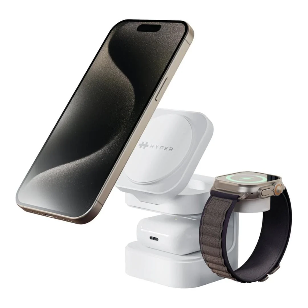 HyperJuice Qi2 3-in-1 Magnetic Charging Stand HJ3320WHGL