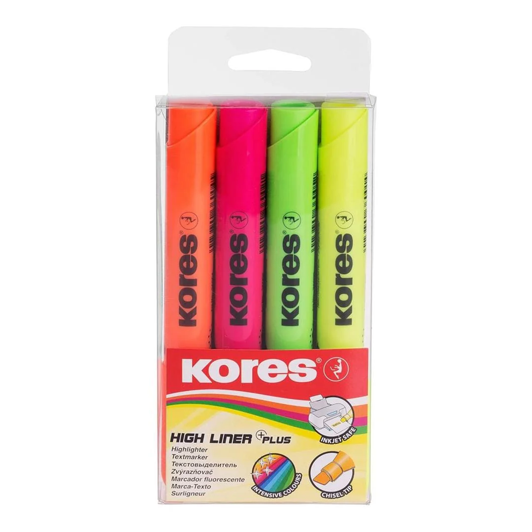Kores Highliner Chisel Tip Pen 4-pack Neon 36240