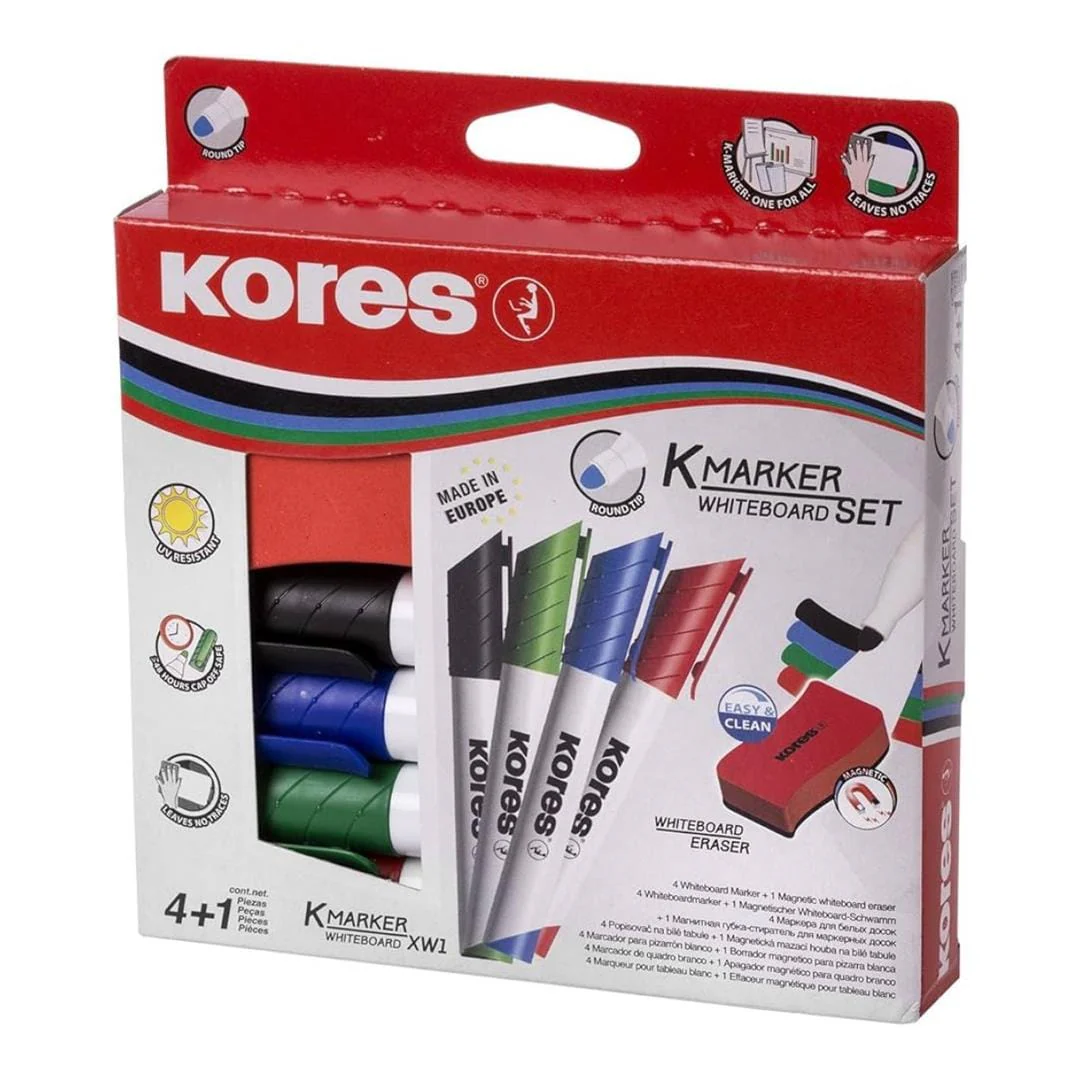 Kores K-Marker Whiteboard Marker 4-pack with Magnetic Whiteboard Eraser 20863