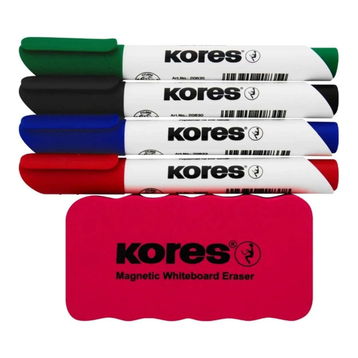 Kores K-Marker Whiteboard Marker 4-pack with Magnetic Whiteboard Eraser 20863 - Image 2