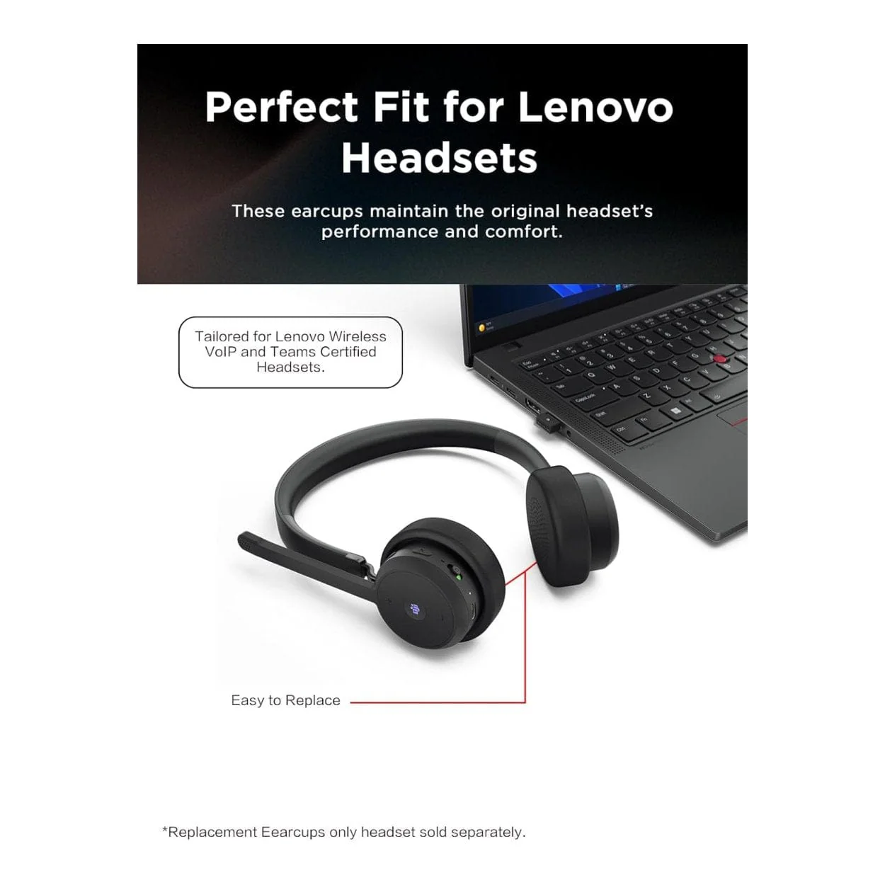 Lenovo Wireless VoIP Headset Earcups 4XD1M80021 - Image 3