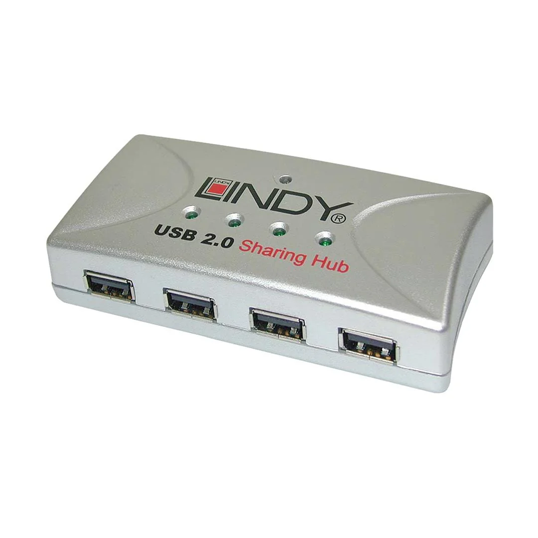Lindy USB 2.0 4-port Sharing Hub Grey 42887