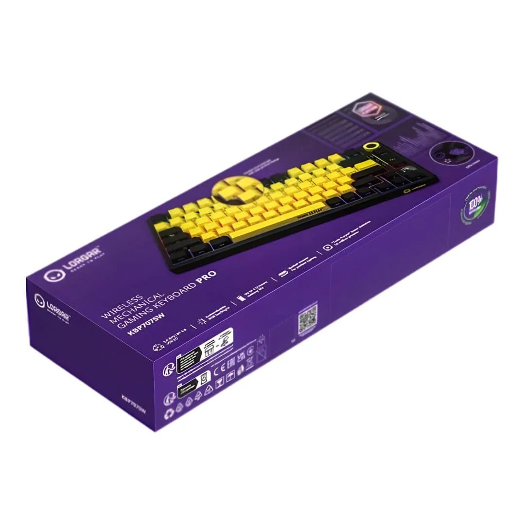 Lorgar KBP7075W Wireless 75 Mechanical Gaming Keyboard Pro Black and Yellow LRG-KBP7075W-YL-US