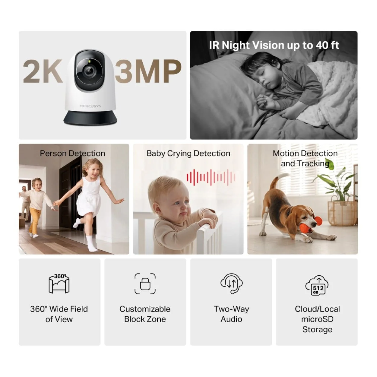 Mercusys MC210 2K 3MP Wi-Fi Pan/Tilt Home Security Camera - Image 3