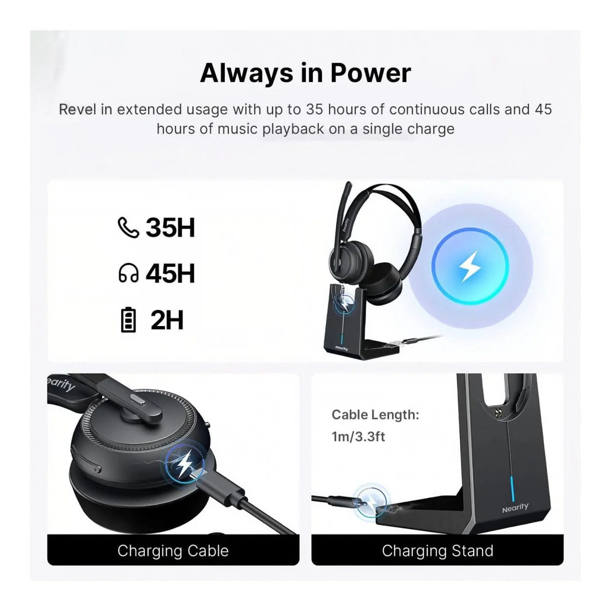 Nearity Wireless Bluetooth Headset with Mic and Charging Stand Black EP320 - Image 5