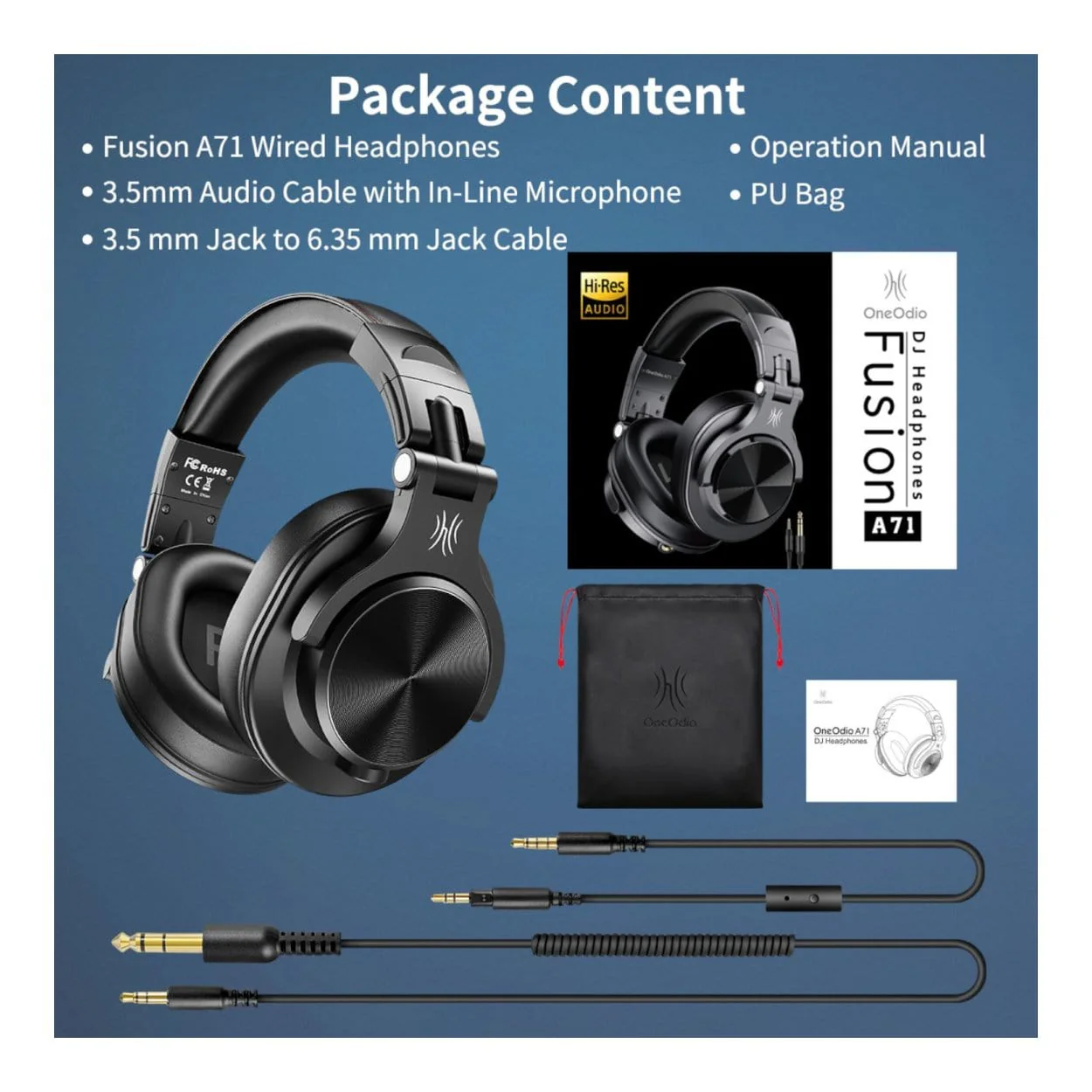 Oneodio Pro A71 Wired Headphones - Black - Image 3
