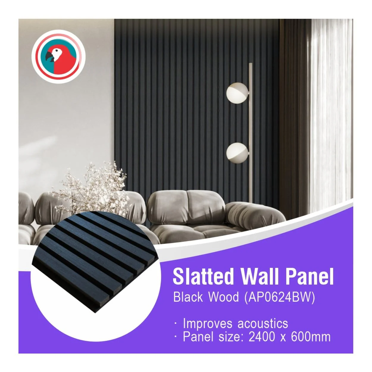 Parrot 600x2400mm Slatted Wall Panel Black Wood AP0624BW - Image 4