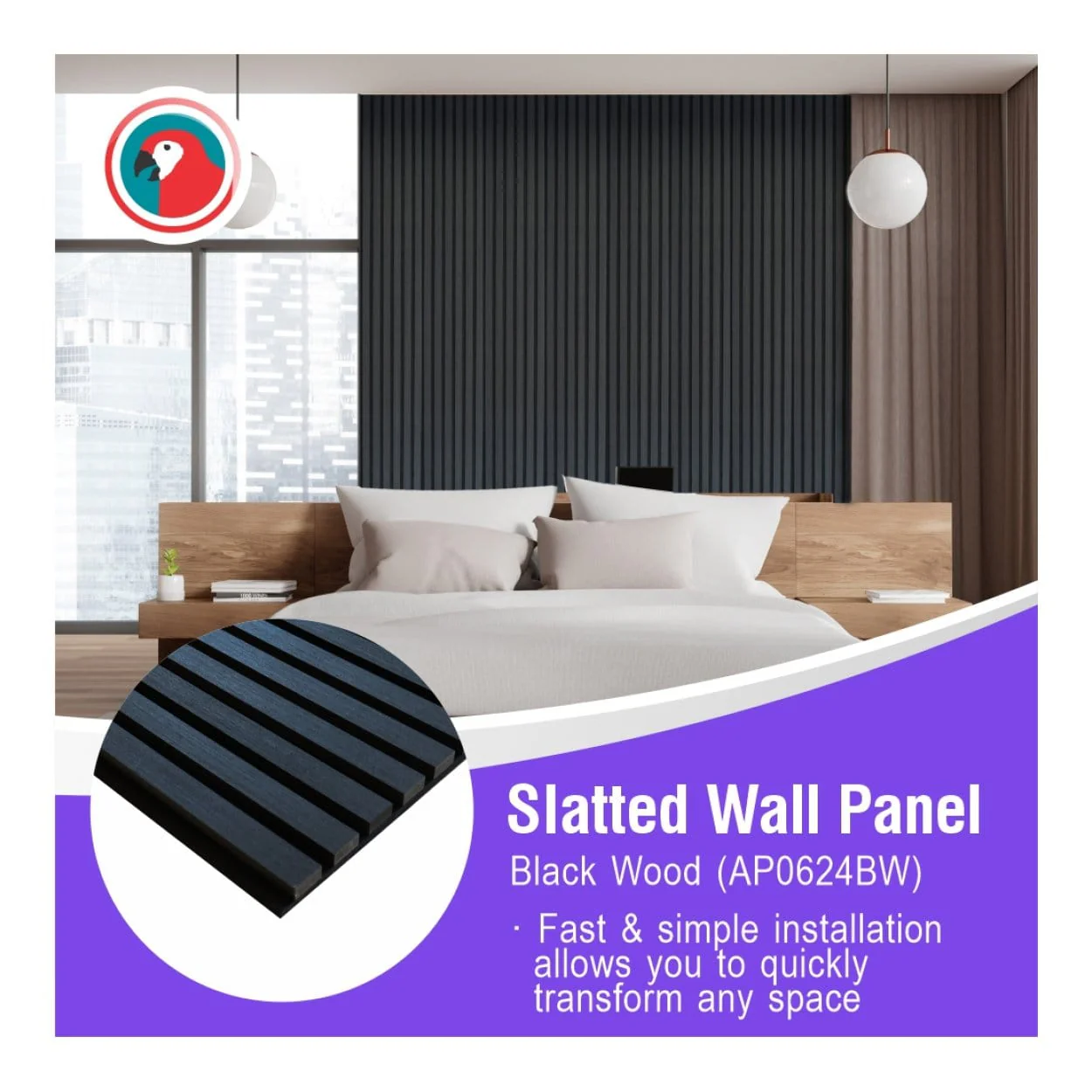 Parrot 600x2400mm Slatted Wall Panel Black Wood AP0624BW - Image 5