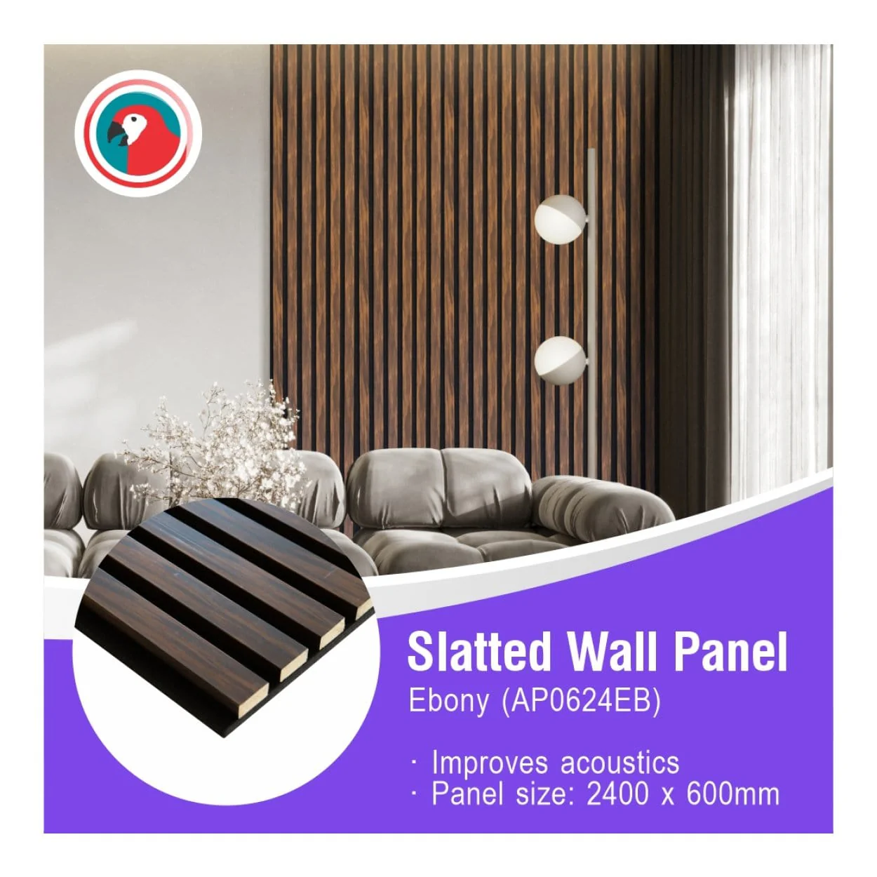 Parrot 600x2400mm Slatted Wall Panel Ebony AP0624EB - Image 3