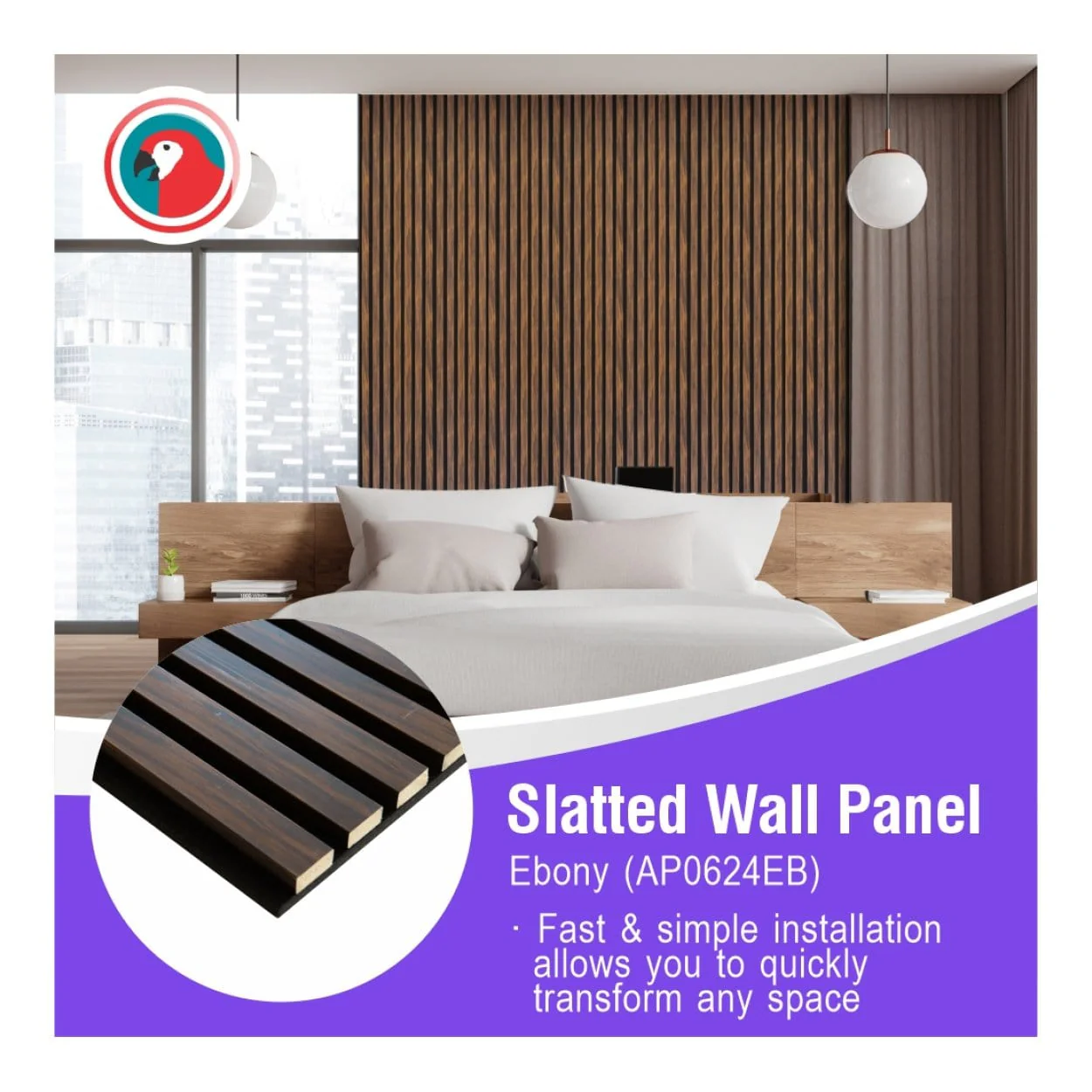 Parrot 600x2400mm Slatted Wall Panel Ebony AP0624EB - Image 7