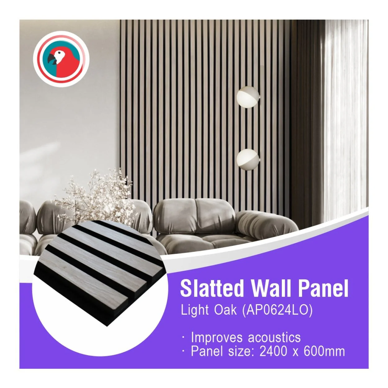 Parrot 600x2400mm Slatted Wall Panel Light Oak AP0624LO - Image 4