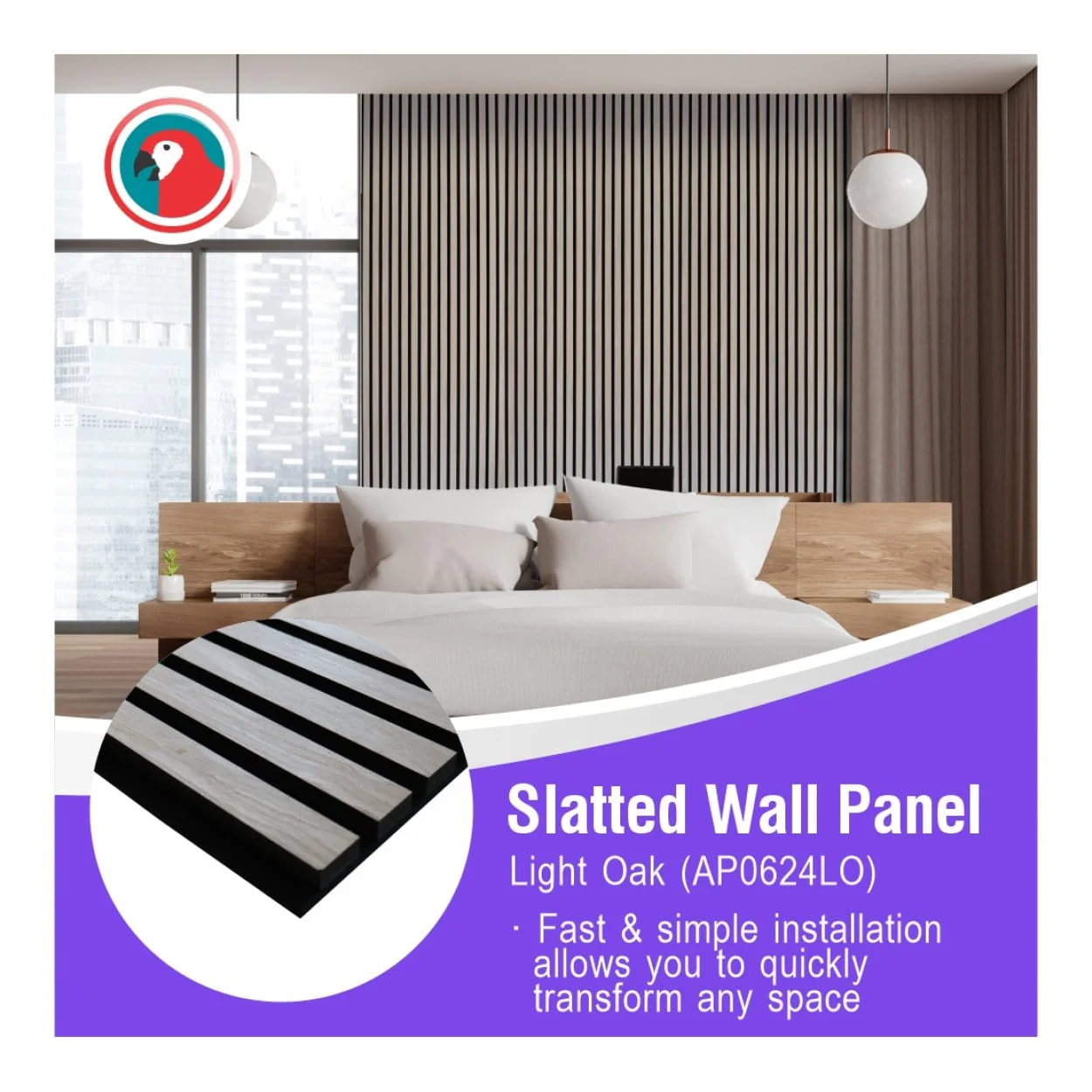 Parrot 600x2400mm Slatted Wall Panel Light Oak AP0624LO - Image 5