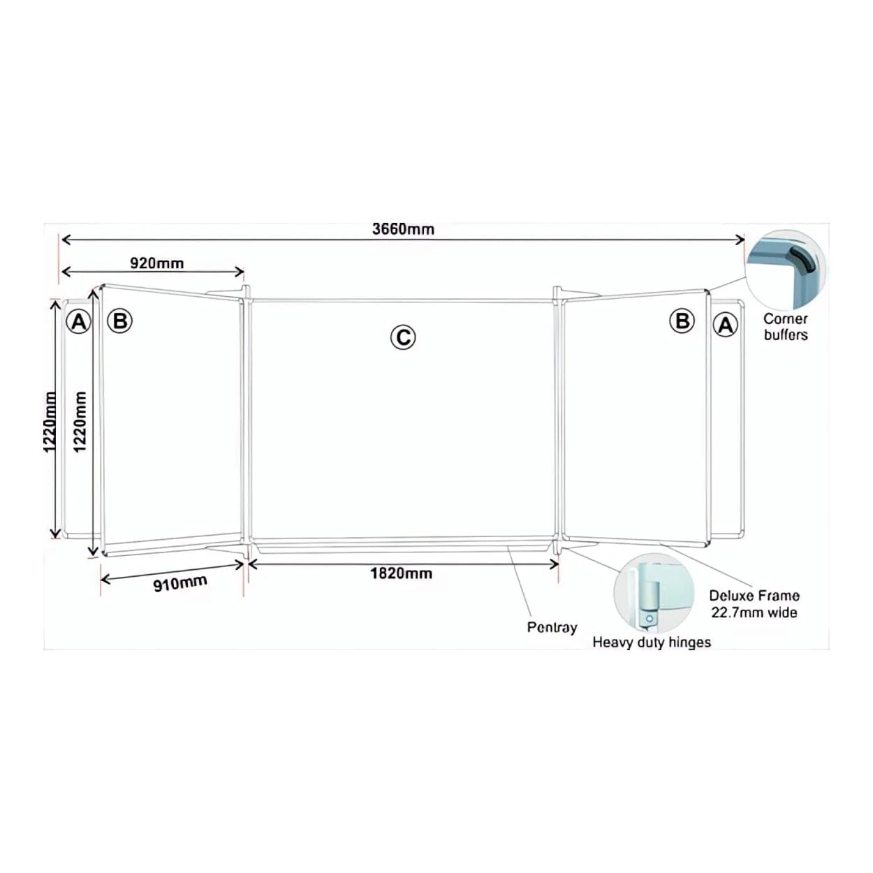 Parrot Educational Board Magnetic Whiteboard 1220x910mm Squares and Lines Swing Leaf Option B ED4368 - Image 2