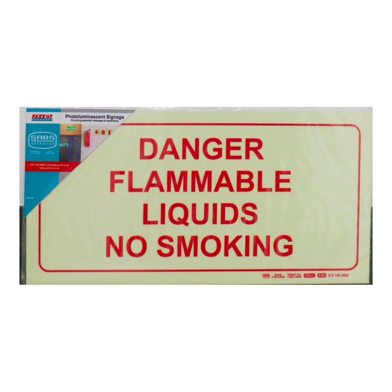 Parrot Photoluminescent 190mm Danger Flammable Liquids No Smoking Safety Sign-F46 SNP19F46 - Image 2