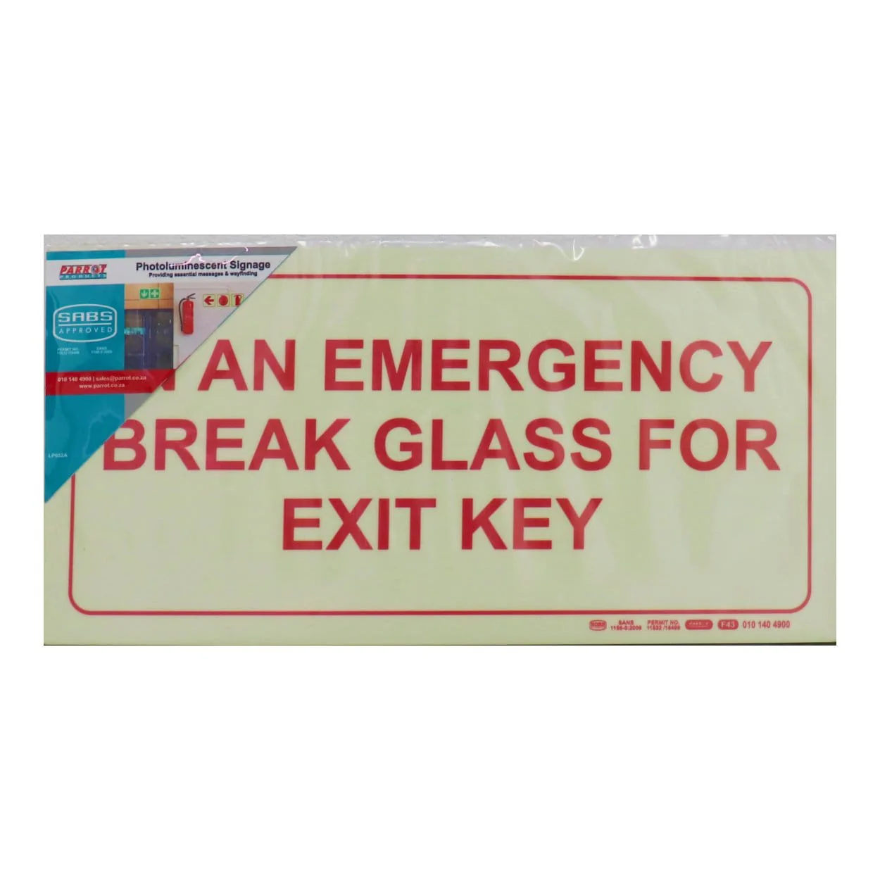 Parrot Photoluminescent 190mm In An Emergency Break Glass For Exit Key Safety Sign F43 SNP19F43 - Image 2