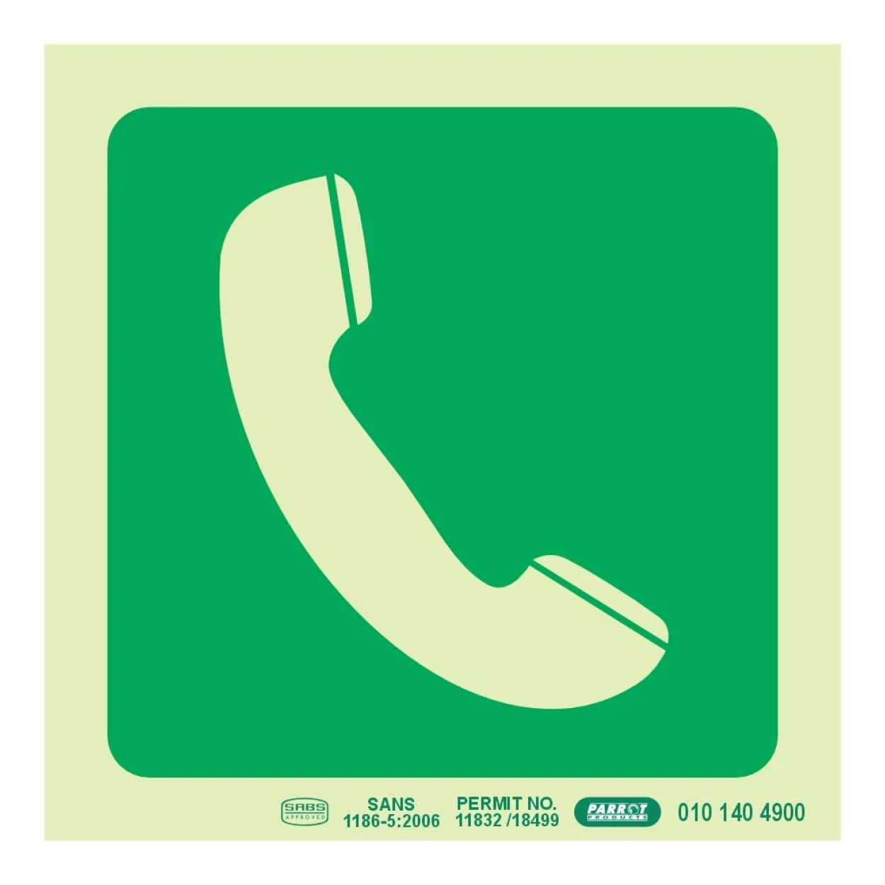 Parrot Photoluminescent 190mm Safety Sign E20 Telephone SNP19E20 - Image 2