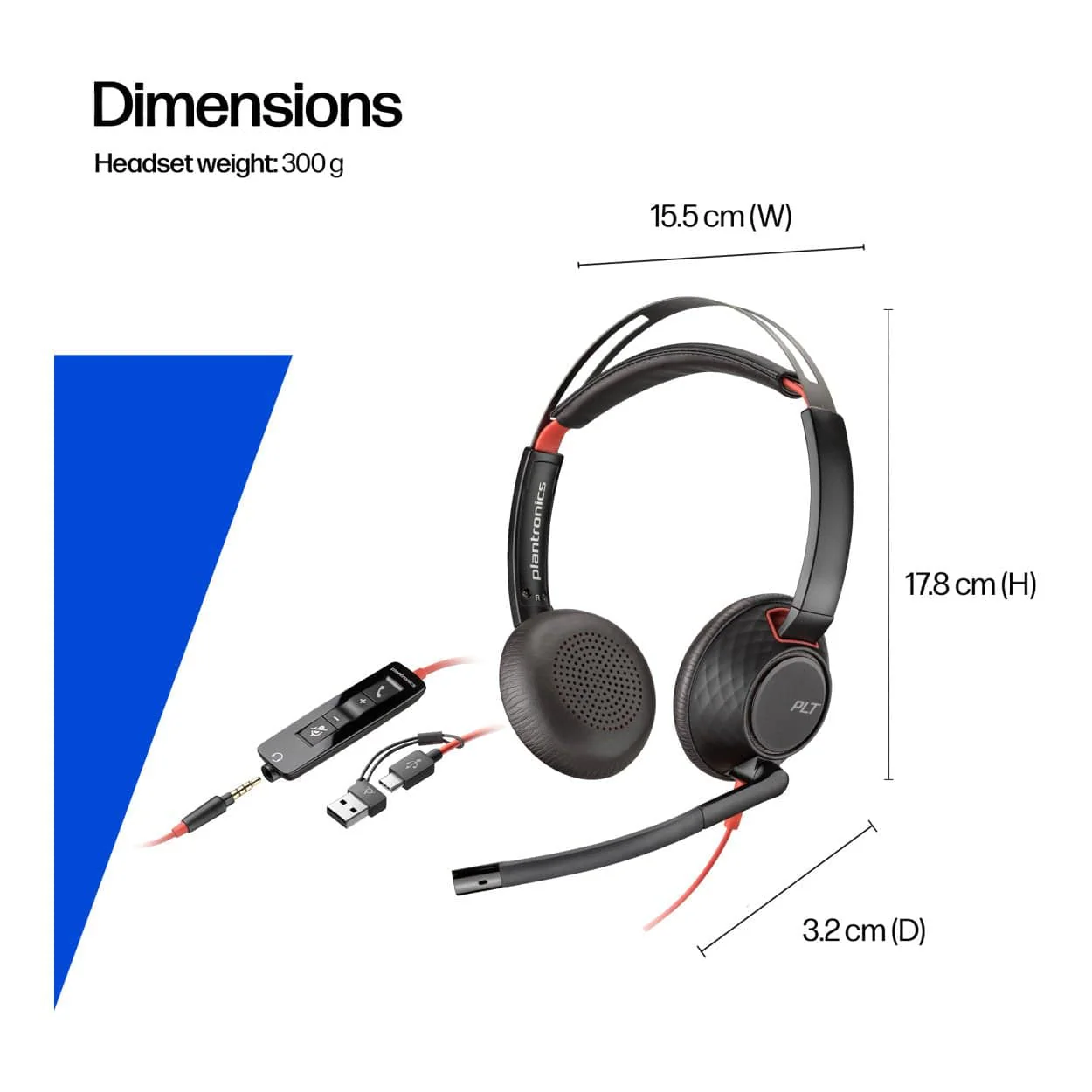 Poly Blackwire 5220 Stereo USB-C Headset with USB-A Adapter 8X231A6 - Image 7