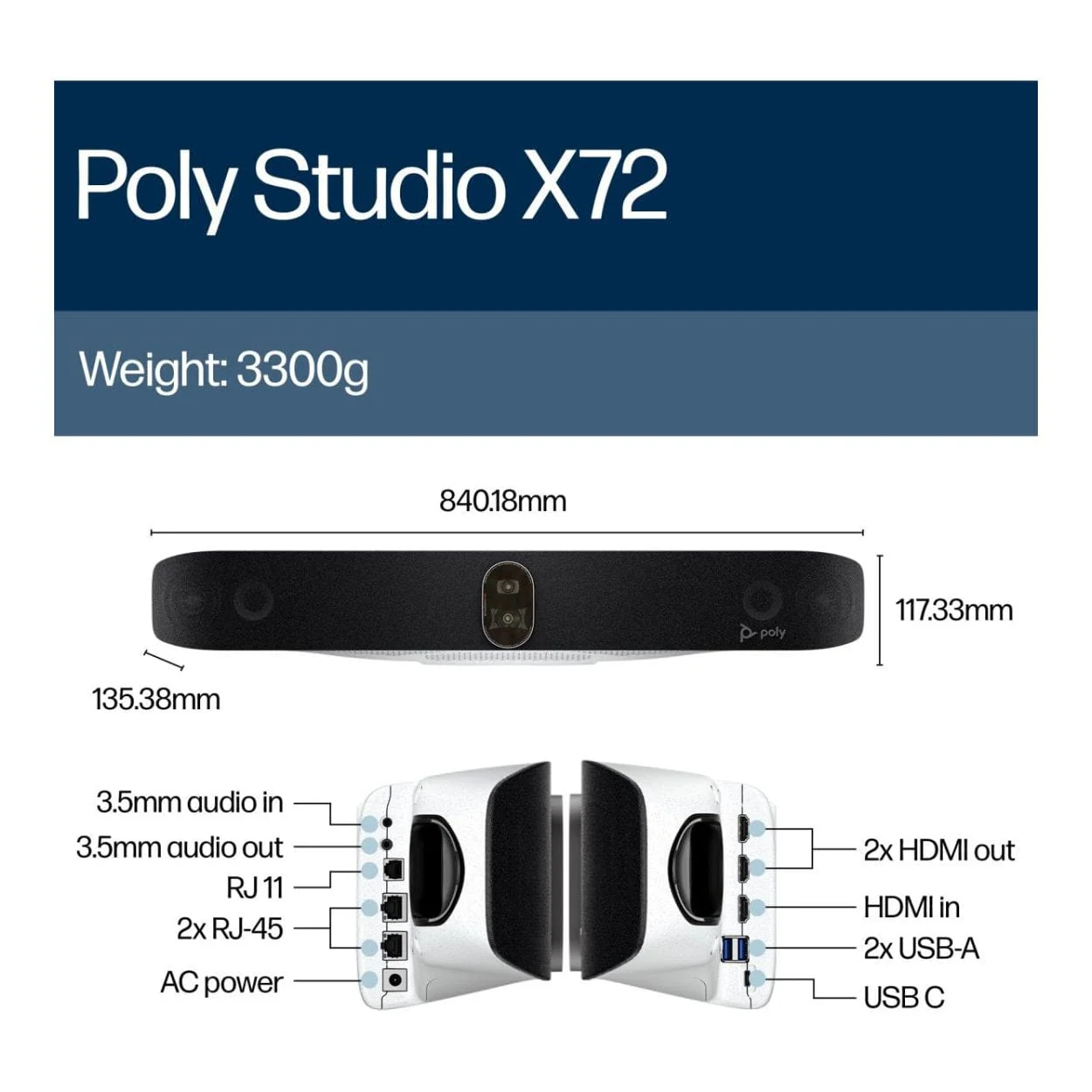 Poly Studio X72 All-In-One Video Bar with TC10 Controller Kit A4MA7AA - Image 7