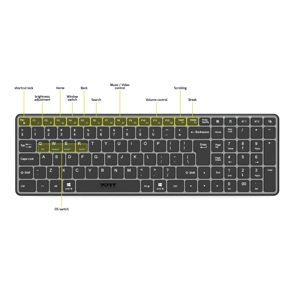 Port Designs Compact Pro Rechargeable Bluetooth Keyboard Black 911002QWI - Image 6