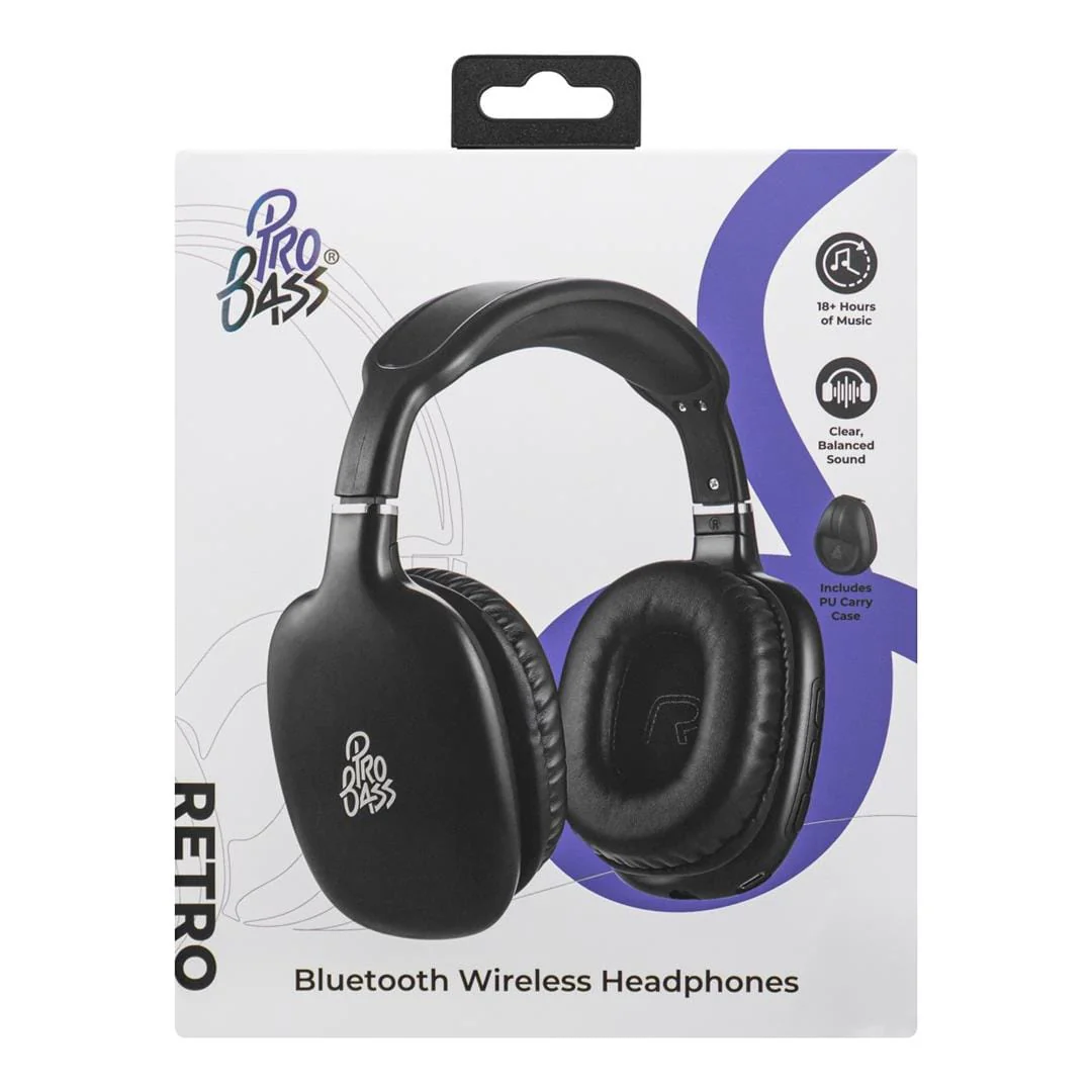 Pro Bass Retro Wireless Headphone Black PB-2014-BK