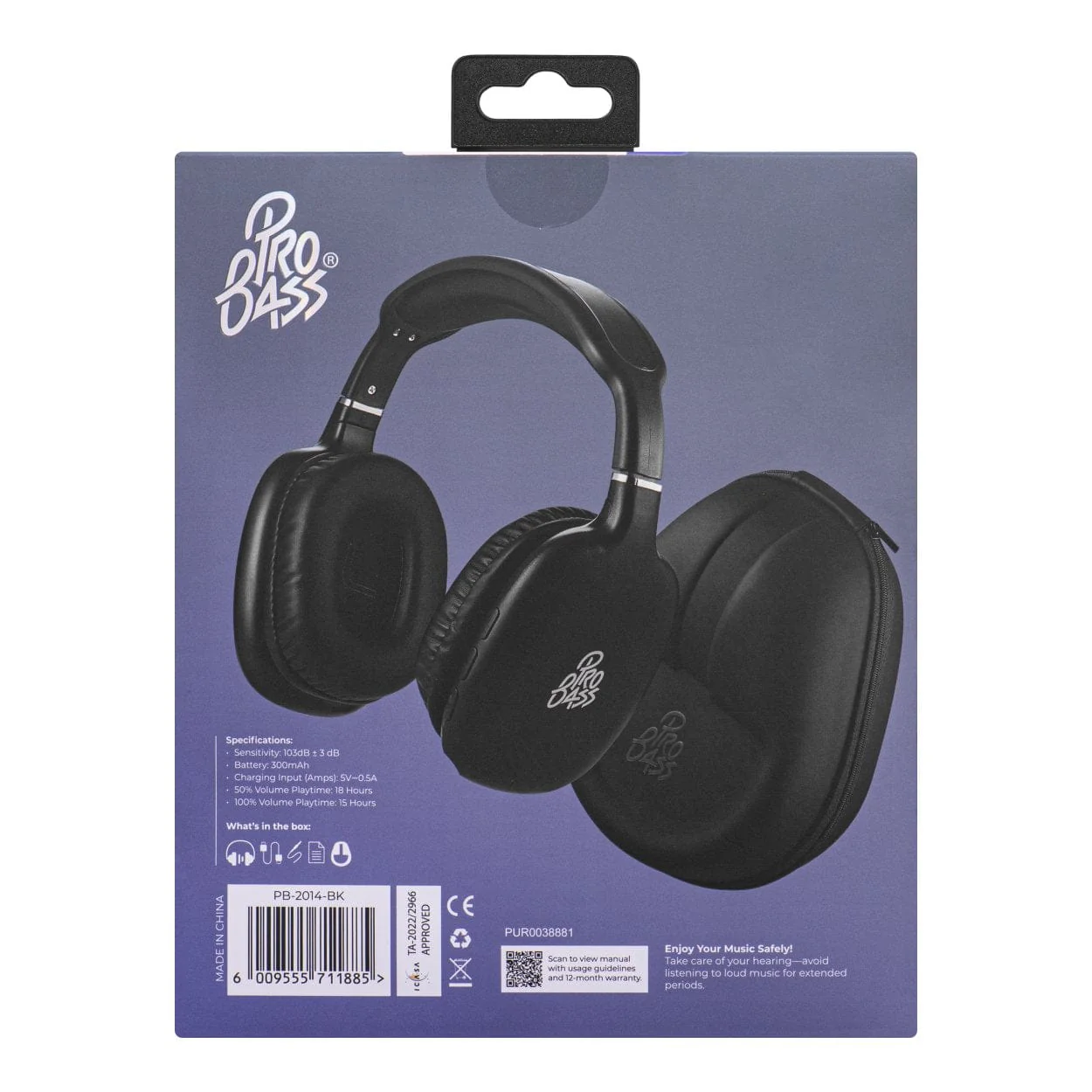 Pro Bass Retro Wireless Headphone Black PB-2014-BK - Image 8