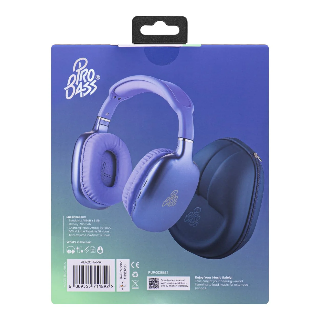 Pro Bass Retro Wireless Headphone Purple PB-2014-PR - Image 8