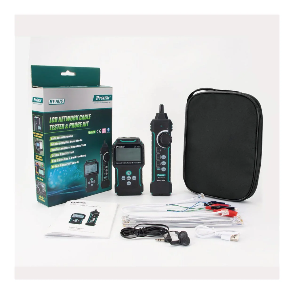 Pro'sKit MT-7076 LCD PoE Network Cable Tester and Probe Kit - Image 3