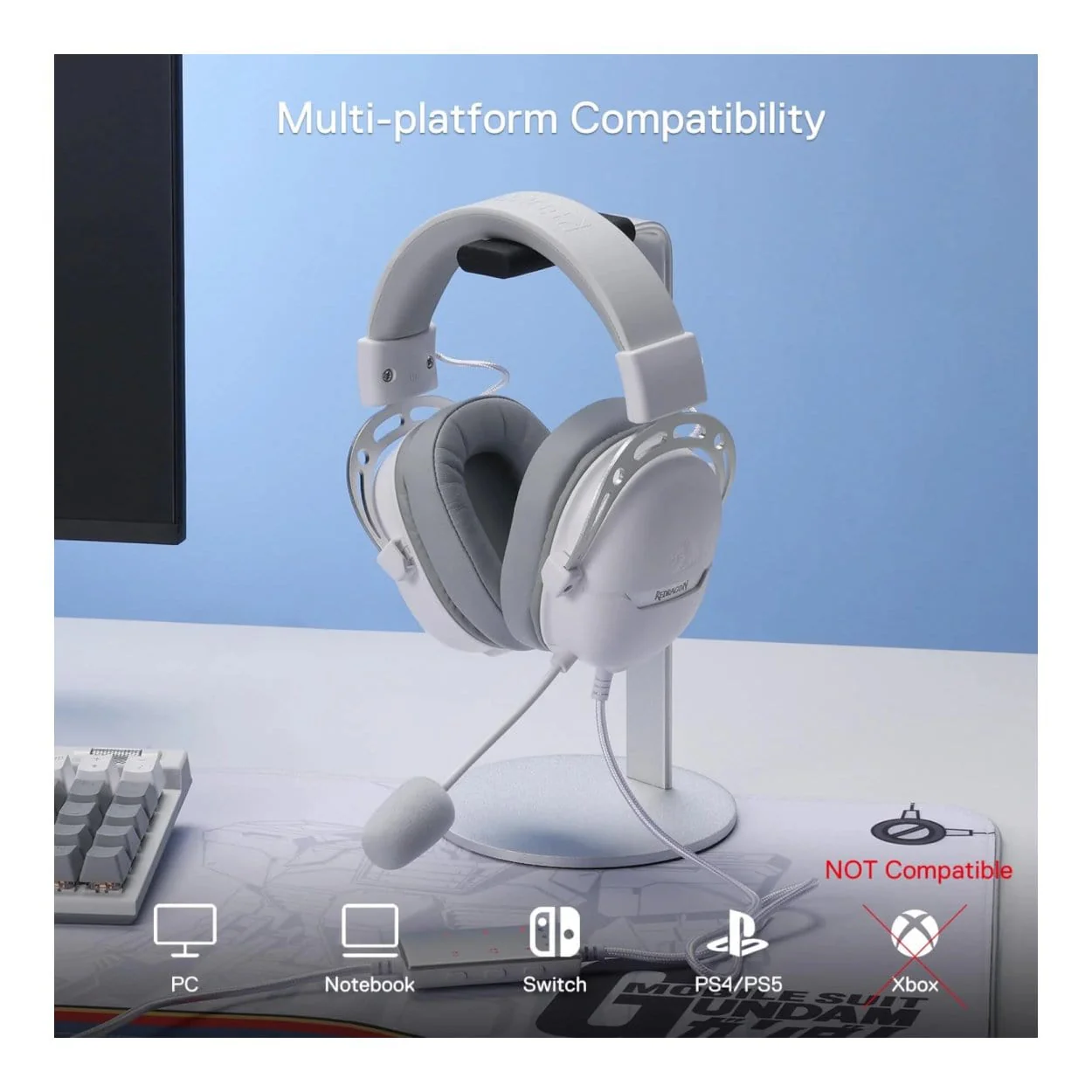 Redragon Over-Ear Aurora Gaming Headset - White RD-H376WG - Image 4