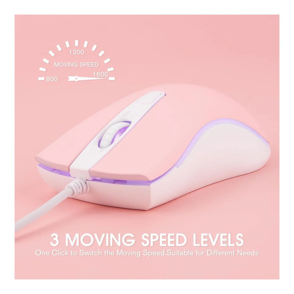 RII RM105 RGB Wired Mouse Pink - Image 3