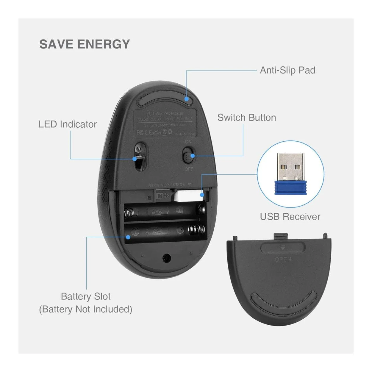 RII RM700-BLK Silent 2.4G Wireless Mouse Black - Image 5