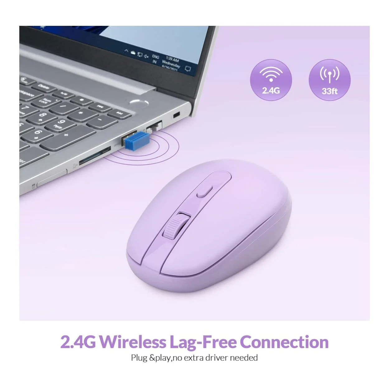RII RM700-PURP Silent 2.4G Wireless Mouse Purple - Image 4