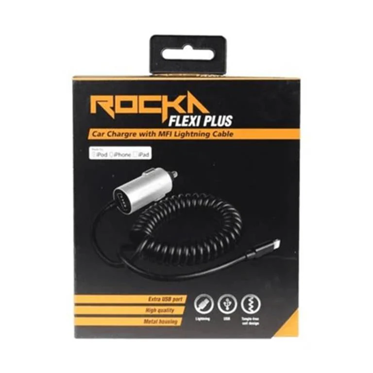 Rocka Flexi Plus Series Car Charger with Apple MFi Lightning Cable RK-6001-BKSL