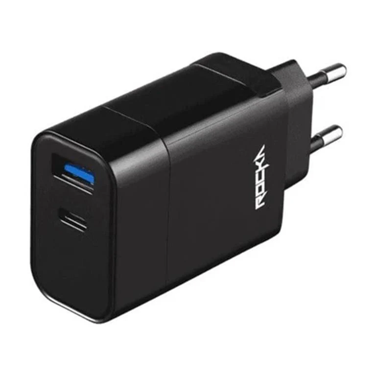 Rocka Rapid Series 18W USB Type-A QC3.0 and USB-C Dual Wall Charger RK-8039-BK