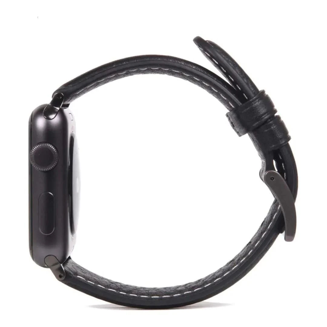 SLG D6 Italian Minerva 40mm Leather Strap for Apple Watch Black SD-D6M-S-AW40-BK