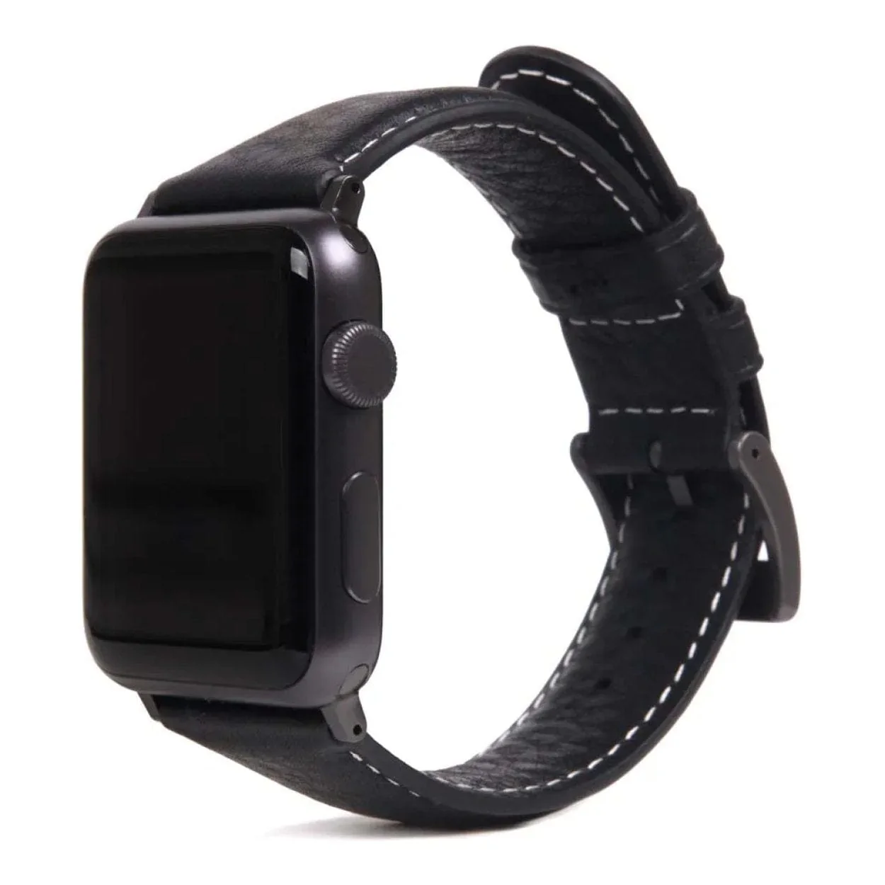SLG D6 Italian Minerva 44mm Leather Strap for Apple Watch Black SD-D6M-S-AW44-BK - Image 2