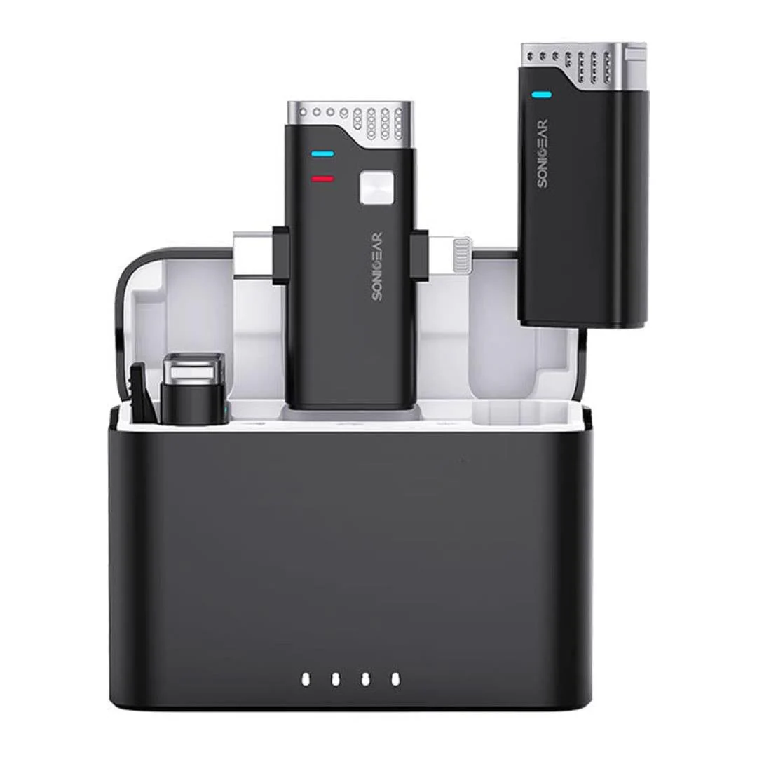 SonicGear WLM 3000 Duo Wireless Clip-on Microphone with Charging Case WLM3000DUOBLK