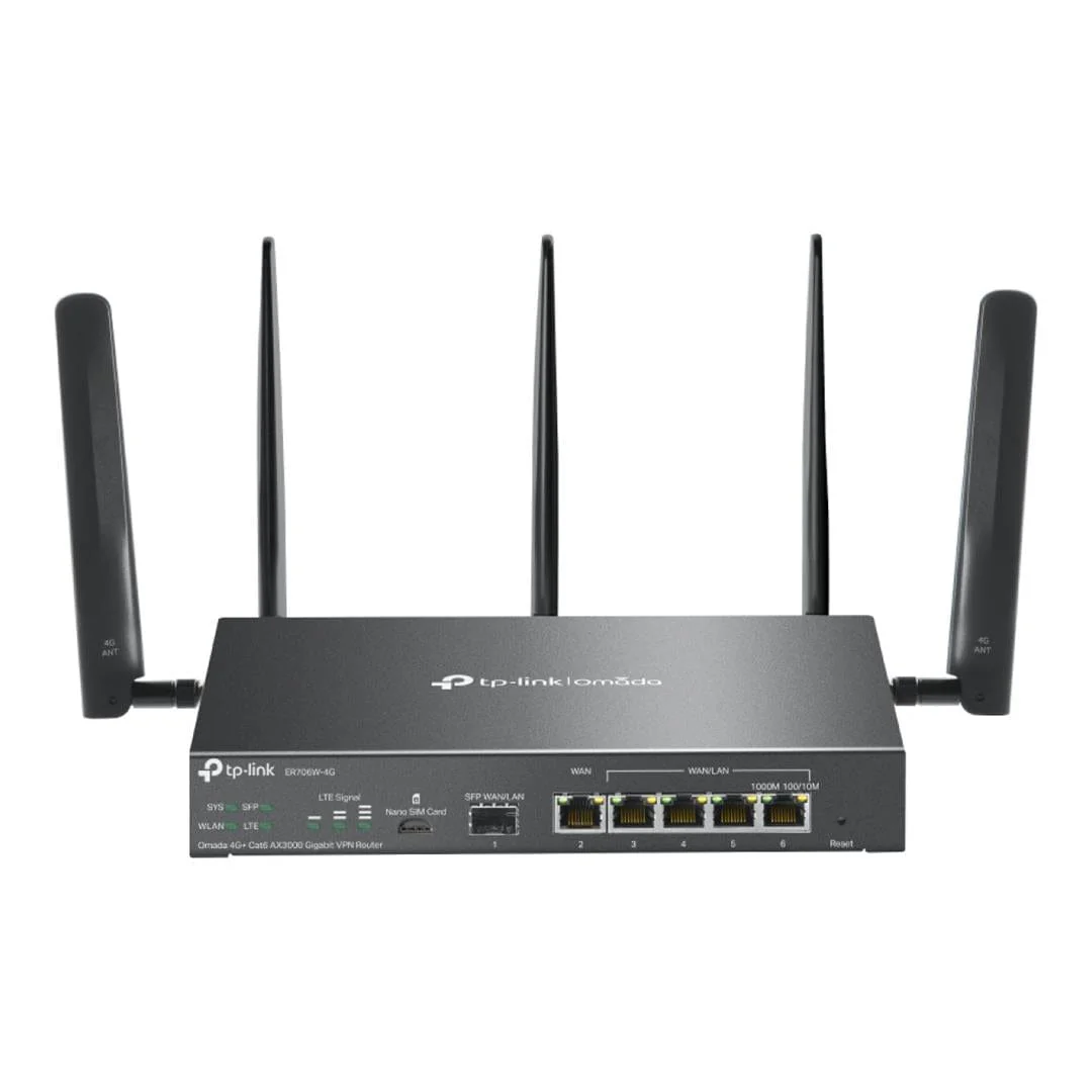 TP-Link Omada 4G+ Cat6 AX3000 VPN Wireless Router - Dual-band 2.4GHz and 5GHz Gigabit Ethernet ER706W-4G